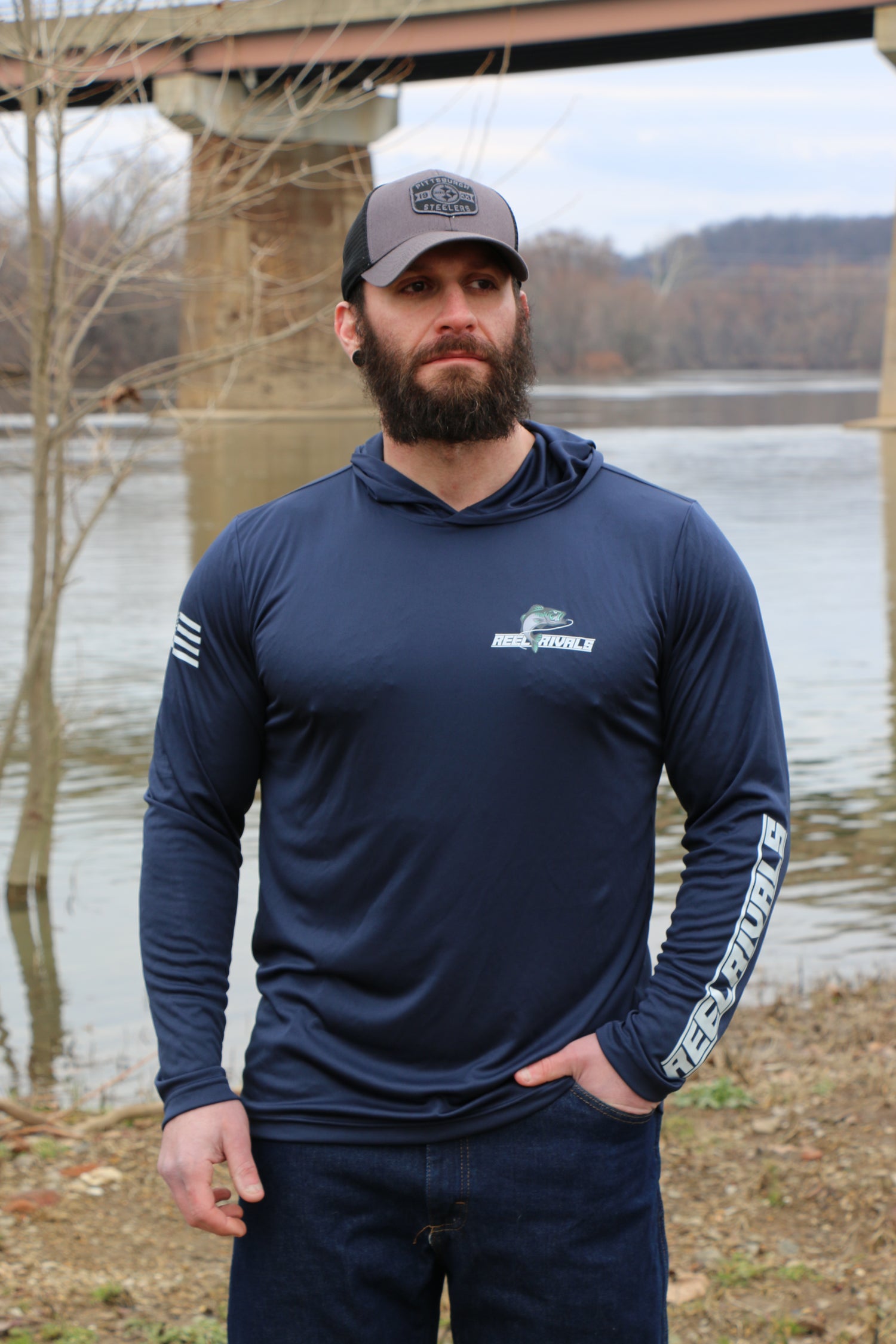 Reel Rivals Navy Long Sleeve Performance Hoodie