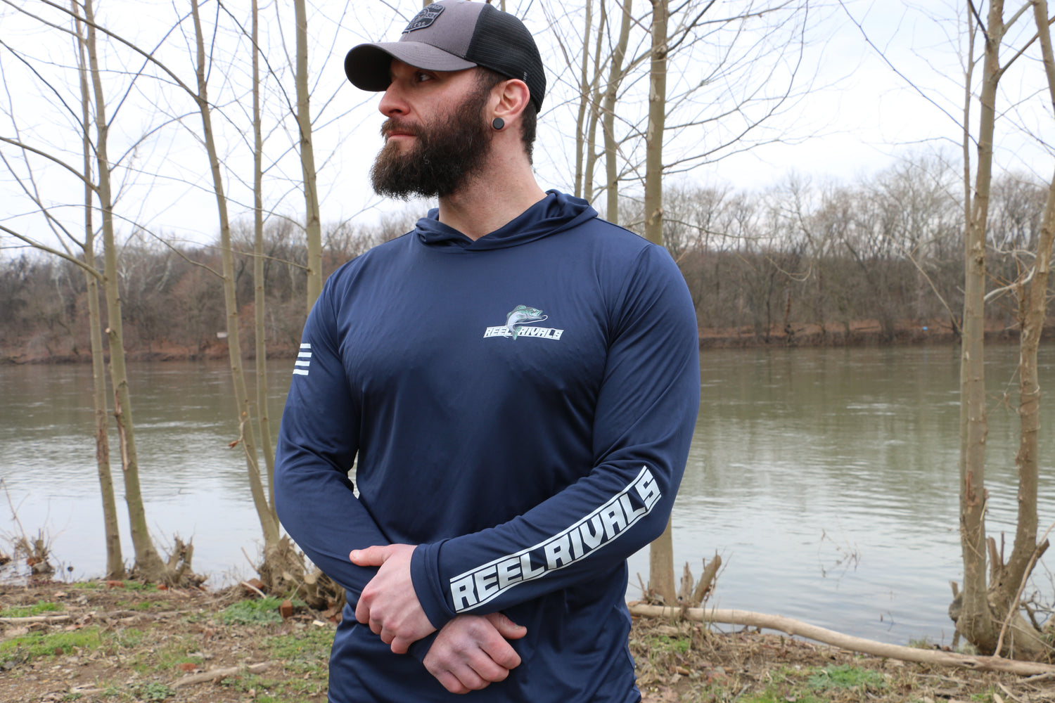 Reel Rivals Navy Long Sleeve Performance Hoodie